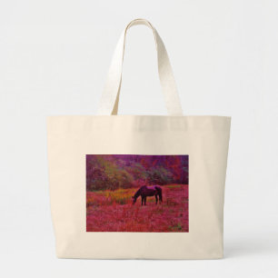Grand Tote Bag Cheval dans un champ de couleur Kaleidoscope
