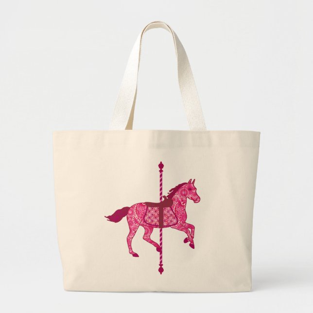 Grand Tote Bag Cheval de carrousel - Fuchsia rose (Devant)
