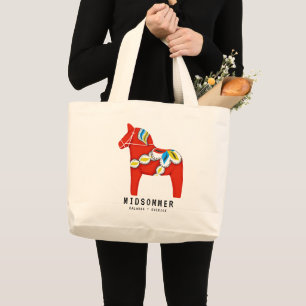 Grand Tote Bag Cheval de Dala Rouge d'Art folklorique personnalis