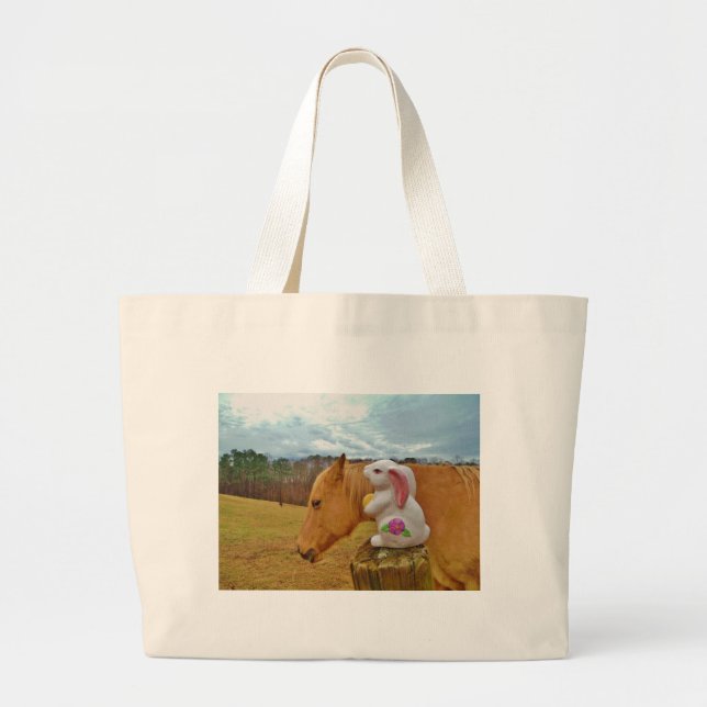 Grand Tote Bag Cheval Jaune, Lapin De Printemps (Devant)