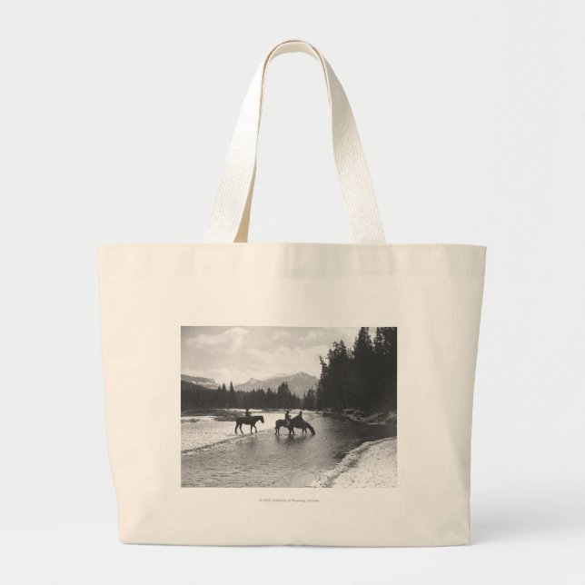 Grand Tote Bag Chevaux buvant de et traversant une rivière (Devant)