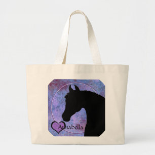 Grand Tote Bag Chevaux de coeur III avec cercle (violet/bleu)