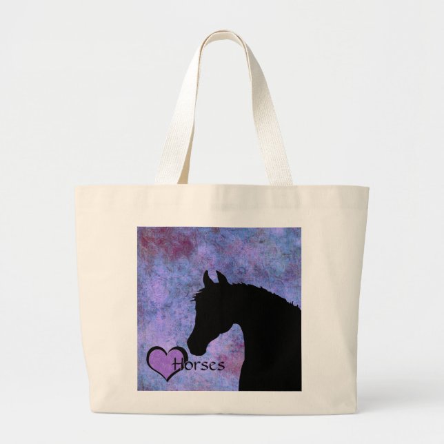 Grand Tote Bag Chevaux de coeur III (violet/bleu) (Devant)