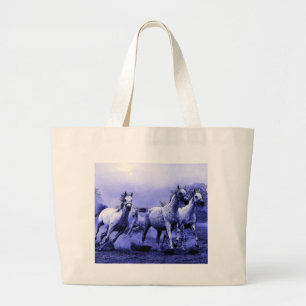 Grand Tote Bag Chevaux de course et Lune Bleue