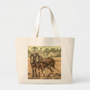 Grand Tote Bag Chevaux d'élevage d'animaux de ferme primitifs de