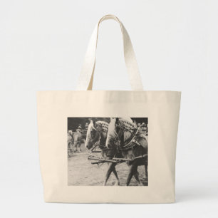 Grand Tote Bag Chevaux en noir et blanc