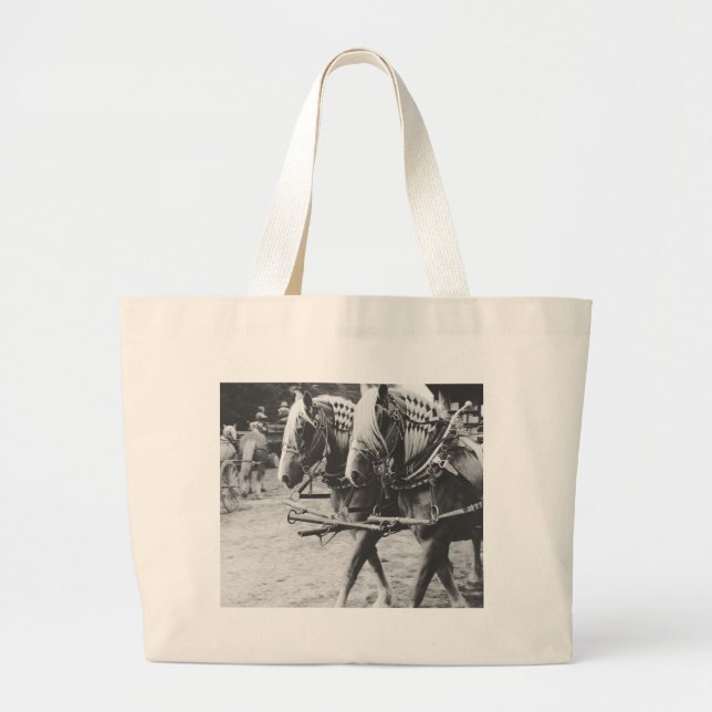 Grand Tote Bag Chevaux en noir et blanc (Devant)