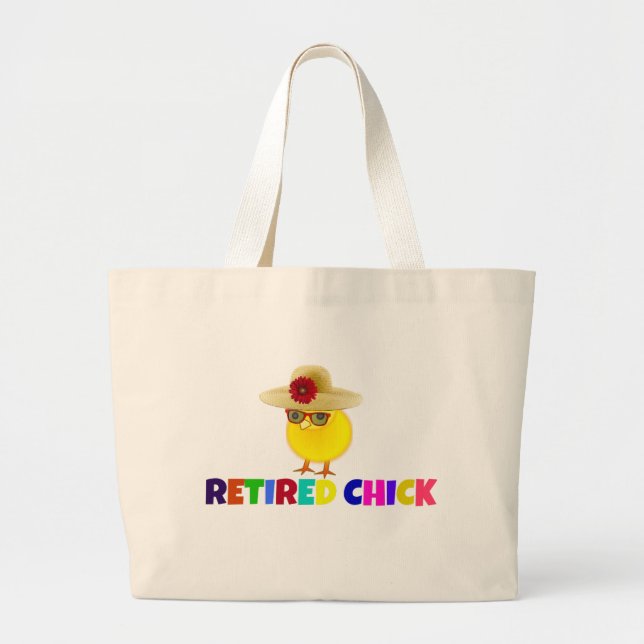 Grand Tote Bag Chick à la retraite, design coloré (Devant)