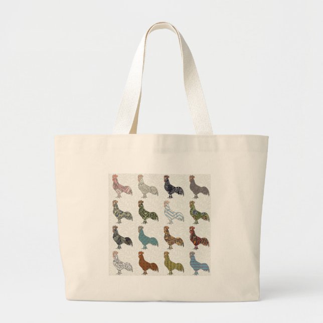 Grand Tote Bag Chicken Rooster Coloré ferme Motif (Devant)