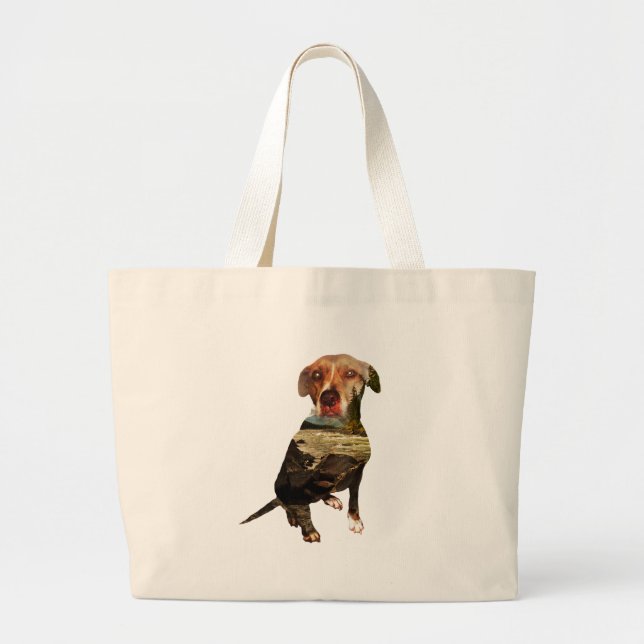 Grand Tote Bag chien à double exposition (Devant)