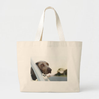 Grand Tote Bag Chien avec la tête par une fenêtre de voiture