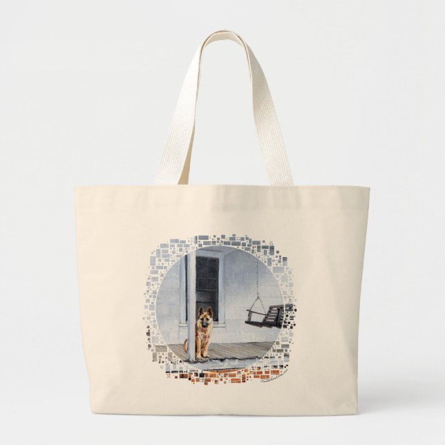 Grand Tote Bag Chien berger allemand sur le porche (Devant)