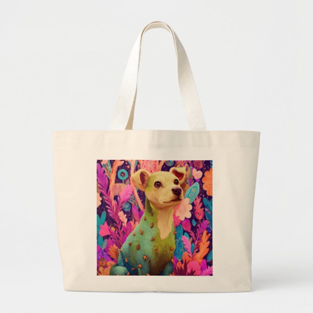 Grand Tote Bag Chien-cactus du désert fleuri   (Devant)