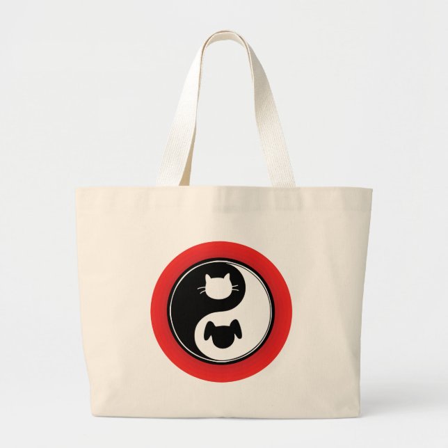 Grand Tote Bag Chien de chat de Yin Yang (Devant)