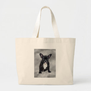 Grand Tote Bag Chien de taureau français assis aquarelle peinture