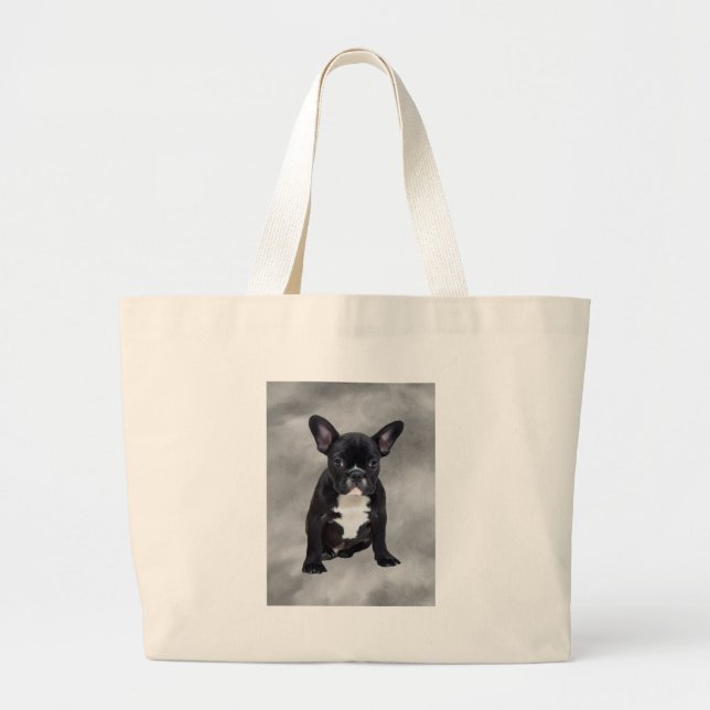 Grand Tote Bag Chien de taureau français assis aquarelle peinture (Devant)