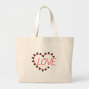 Grand Tote Bag Chien Paws Red Heart Love
