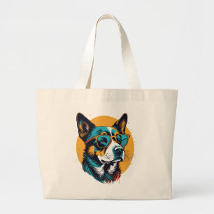 Grand Tote Bag Chien rétro portant des lunettes de soleil
