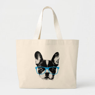 Grand Tote Bag Chien ringard de bouledogue français de hippie