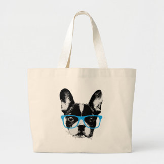 Grand Tote Bag Chien ringard de bouledogue français de hippie