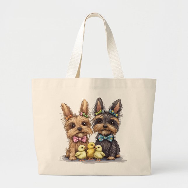 Grand Tote Bag Chiens de Pâques Yorkshire Terrier (Devant)