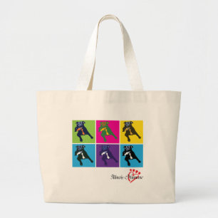 Grand Tote Bag Chiens en blocs colorés Fourre-tout
