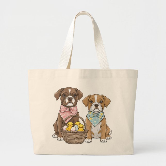 Grand Tote Bag Chiens en boîte de Pâques (Devant)