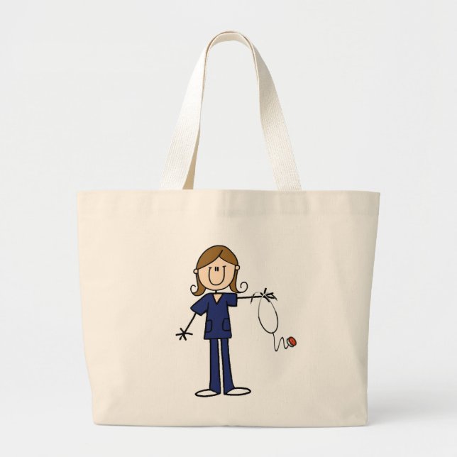 Grand Tote Bag Chiffre femelle uniforme bleu infirmière de bâton (Devant)