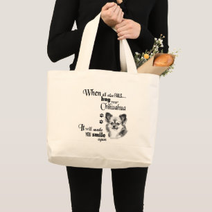 Grand Tote Bag Chihuahua long cheveux moderne mignon race slogan