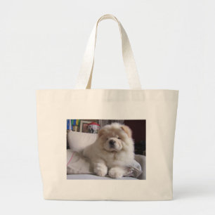 Grand Tote Bag Chiot blanc de bouffe de bouffe de souffle crème