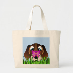 Grand Tote Bag Chiot et papillon Brown mignons de beagle