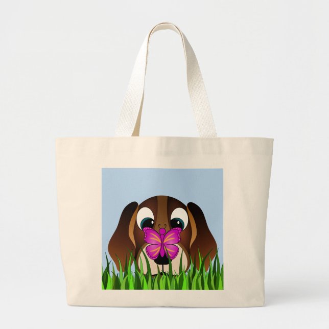 Grand Tote Bag Chiot et papillon Brown mignons de beagle (Devant)
