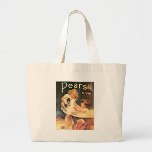 Grand Tote Bag Chiot Prenant Un Bain Vintage Antique