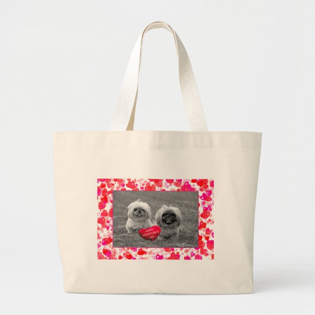 Grand Tote Bag Chiots Pekingese souhaitant Heureuse Sainte-Valent (Devant)