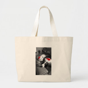Grand Tote Bag chiots pitbull de noël endormis adorables santa
