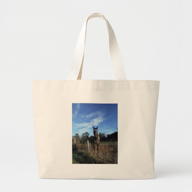 Grand Tote Bag Chocolat au lait Cheval Brown en bleu (Devant)