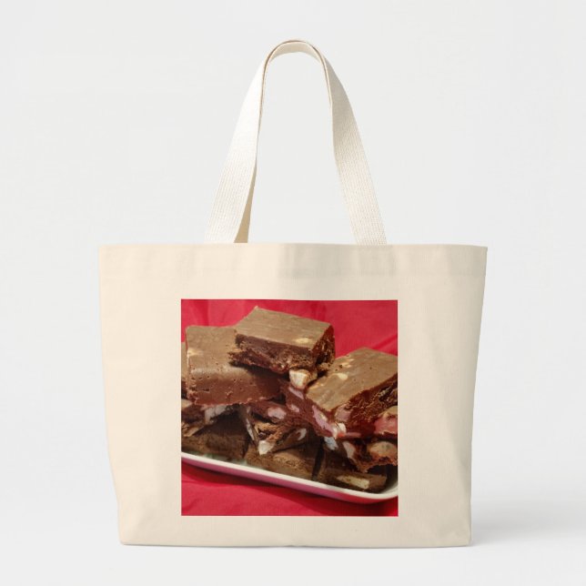 Grand Tote Bag Chocolat Cherry Marshmallow Fudge Sur Une Plaque (Devant)