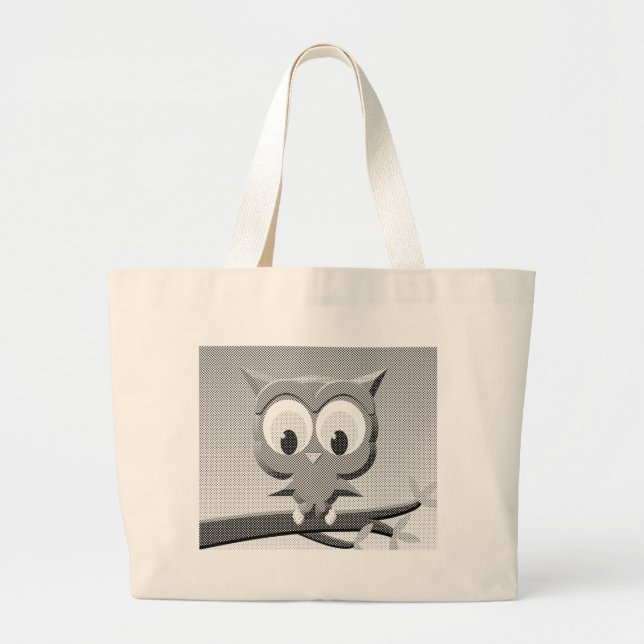 Grand Tote Bag Chouette À Papier En Noir Et Blanc (Devant)