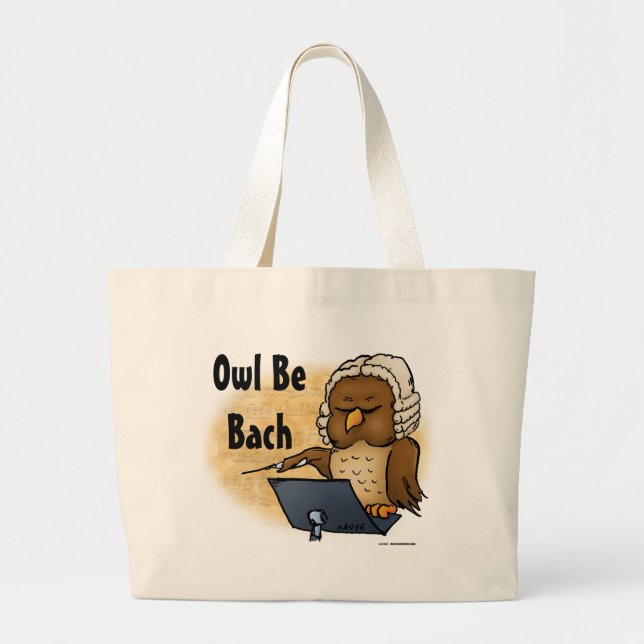 Grand Tote Bag Chouette Be Bach Drôle Owl Cartoon (Devant)