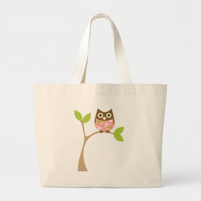 Grand Tote Bag Chouette-bébé rose (Devant)
