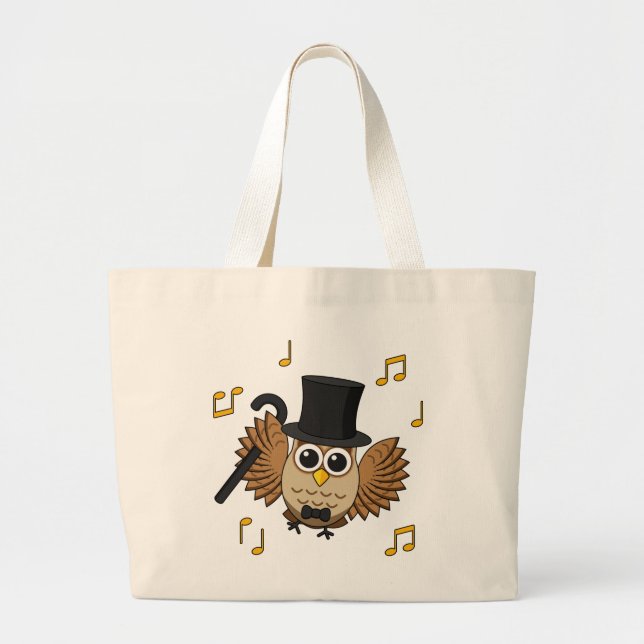 Grand Tote Bag Chouette dansante mignonne avec notes musicales De (Devant)
