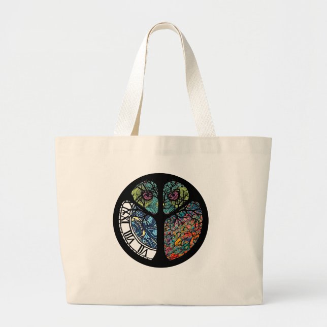 Grand Tote Bag Chouette de l'arbre des signes de la paix (Devant)