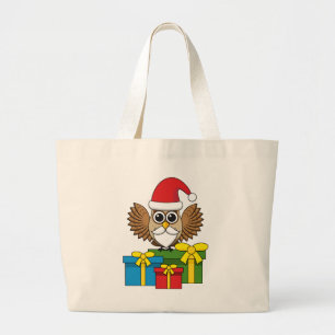 Grand Tote Bag Chouette du Père Noël avec présents