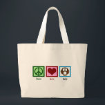 Grand Tote Bag Chouettes d'amour pour la paix<br><div class="desc">Un joli cadeau pour les noctambules ou les amateurs d'oiseaux avec un signe de paix,  un coeur et un hibou de dessin animé.</div>
