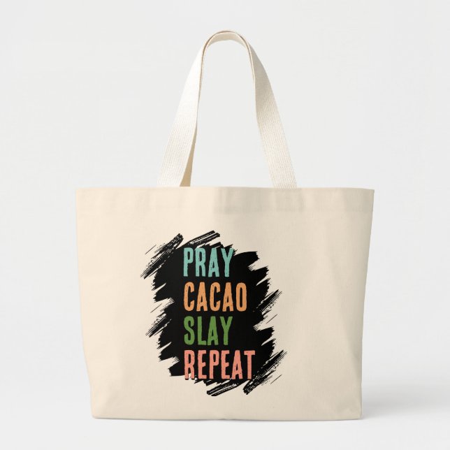 Grand Tote Bag Christian PRAY CACAO SLAY REPEAT (Devant)