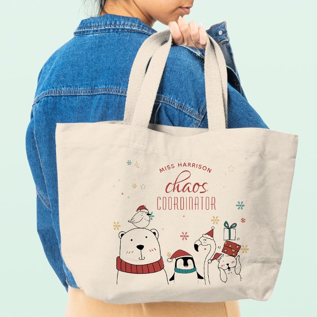 Grand Tote Bag Christmas Animals Chaos Coordinator Personalized (Créateur téléchargé)