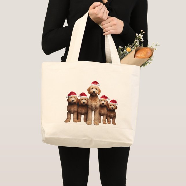 Grand Tote Bag Christmas Goldendoodle, équipage de Xmas Labradood (Devant (produit))