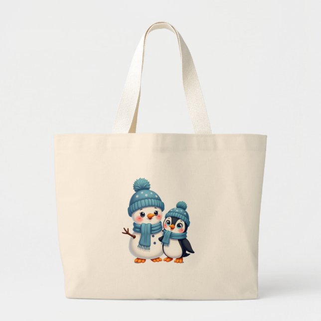 Grand Tote Bag Christmas Merry Christmas For Gift Penguin Snowman (Devant)