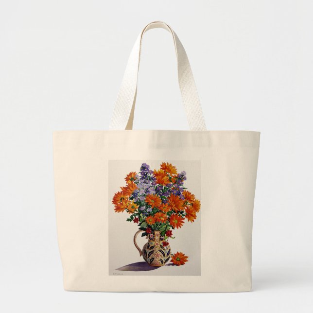 Grand Tote Bag Chrysanthèmes oranges (Devant)