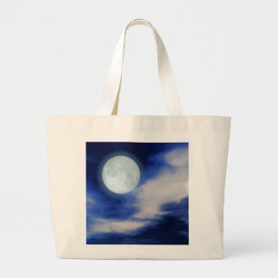 Grand Tote Bag Ciel nocturne avec lune et nuages